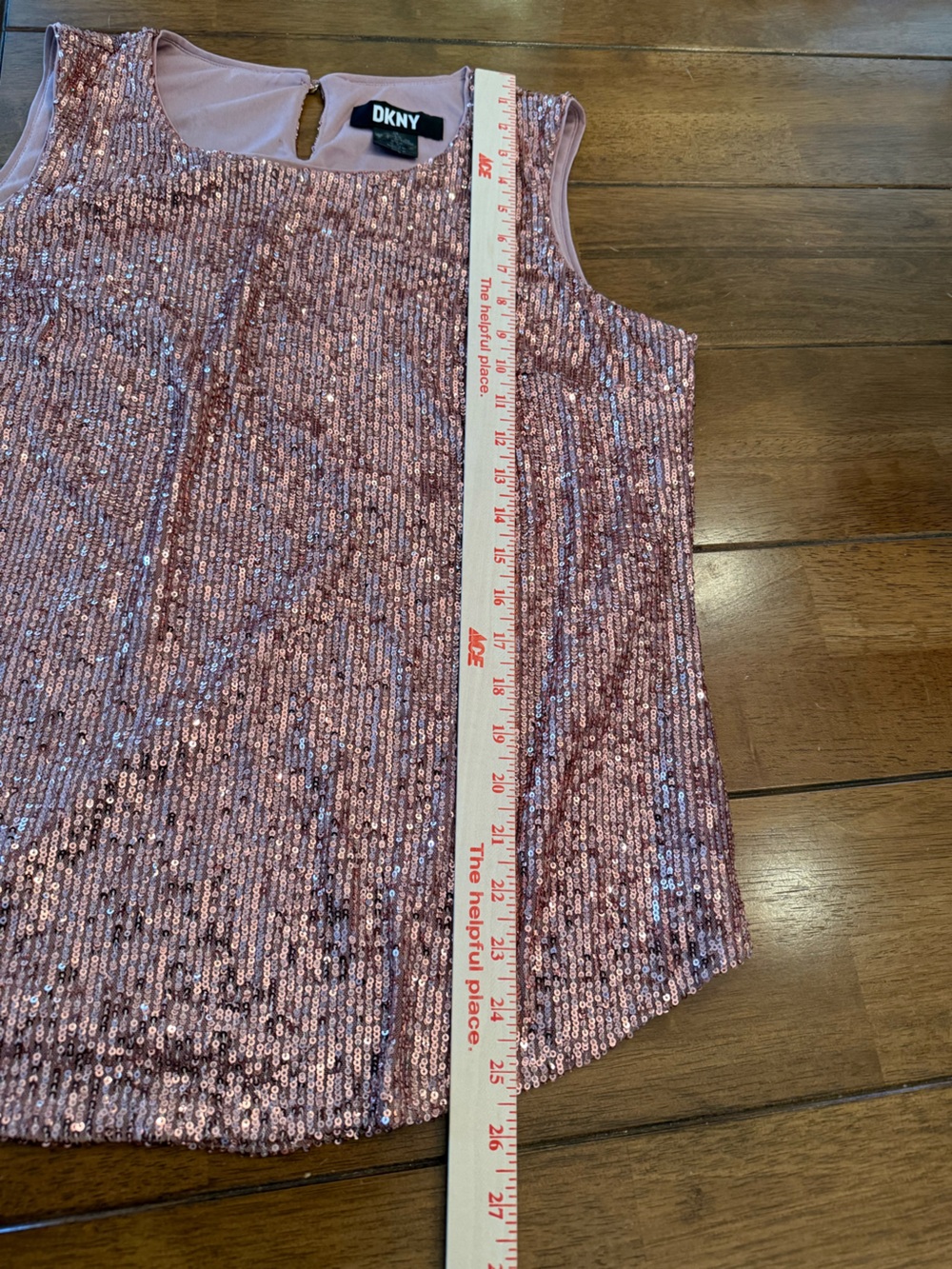 DKNY Rose Gold Sequin Blouse top Women’s Large with keyhole in the back. Shimmer - Picture 7 of 7